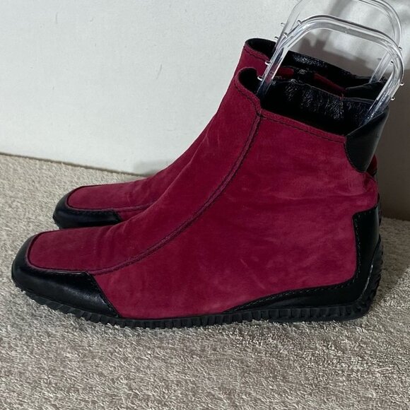 Vintage K Shoes Deep Red Suede Square Toe Ankle Boots Booties UK6 - Picture 3 of 13